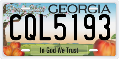 GA license plate CQL5193