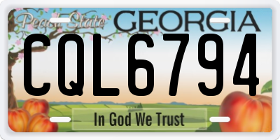 GA license plate CQL6794
