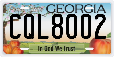 GA license plate CQL8002