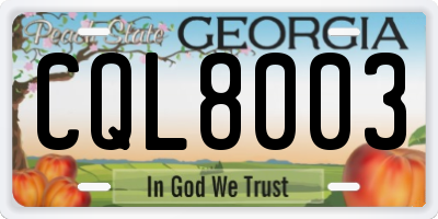 GA license plate CQL8003