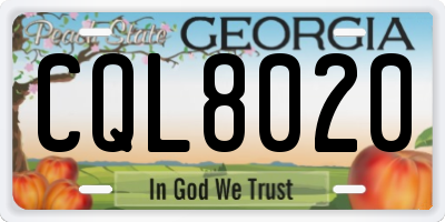 GA license plate CQL8020