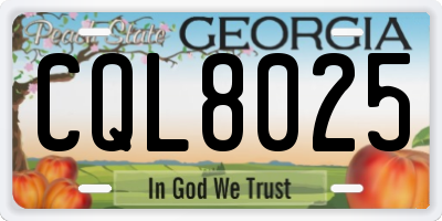 GA license plate CQL8025