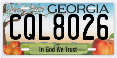 GA license plate CQL8026