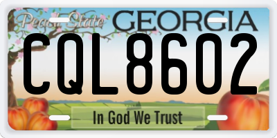 GA license plate CQL8602