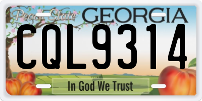 GA license plate CQL9314