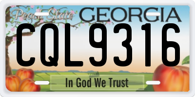 GA license plate CQL9316