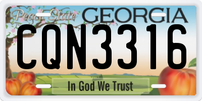 GA license plate CQN3316