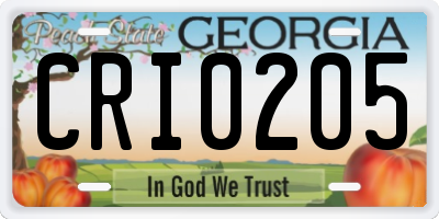 GA license plate CRI0205
