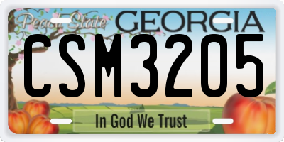 GA license plate CSM3205