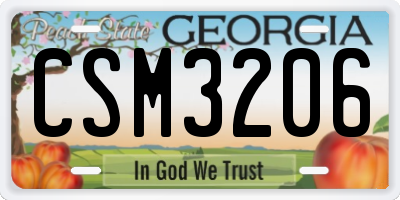 GA license plate CSM3206