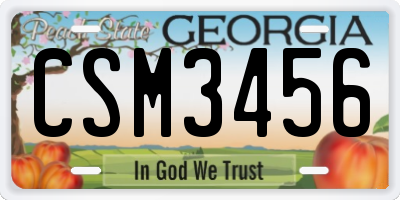 GA license plate CSM3456