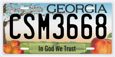 GA license plate CSM3668
