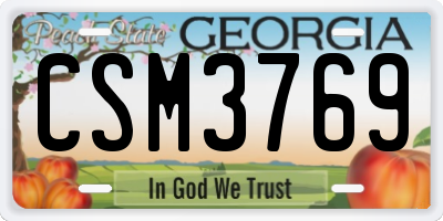 GA license plate CSM3769