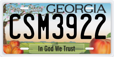 GA license plate CSM3922