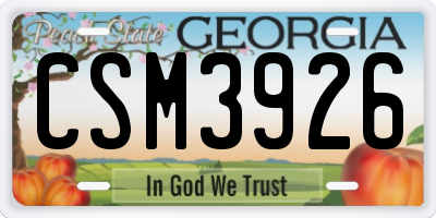 GA license plate CSM3926