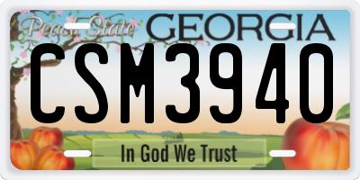GA license plate CSM3940