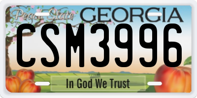 GA license plate CSM3996