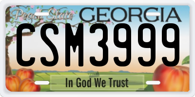 GA license plate CSM3999