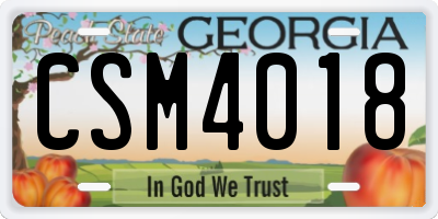 GA license plate CSM4018