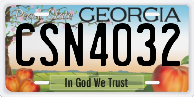 GA license plate CSN4032