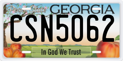 GA license plate CSN5062