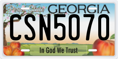 GA license plate CSN5070
