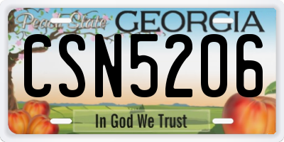 GA license plate CSN5206