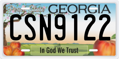 GA license plate CSN9122