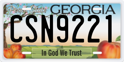 GA license plate CSN9221