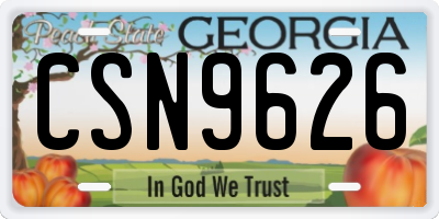 GA license plate CSN9626