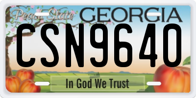 GA license plate CSN9640