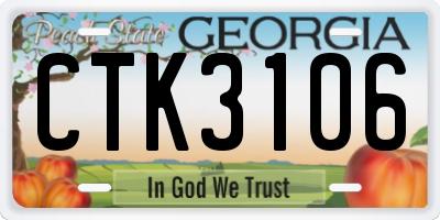 GA license plate CTK3106