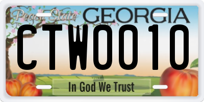 GA license plate CTW0010