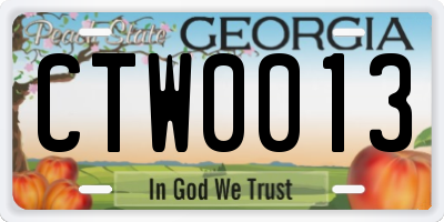 GA license plate CTW0013
