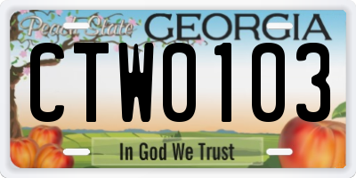 GA license plate CTW0103