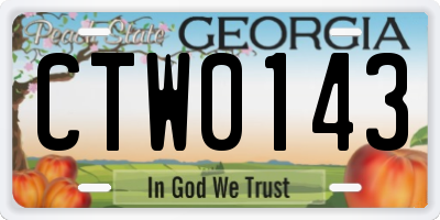 GA license plate CTW0143