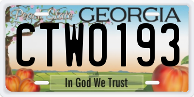 GA license plate CTW0193