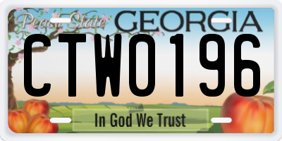 GA license plate CTW0196