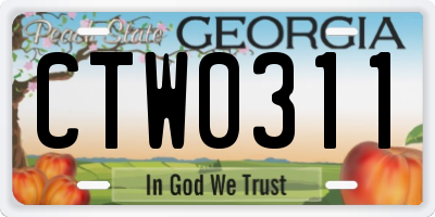 GA license plate CTW0311