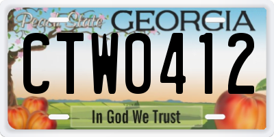 GA license plate CTW0412