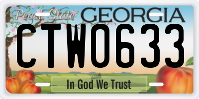 GA license plate CTW0633