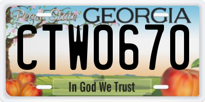 GA license plate CTW0670