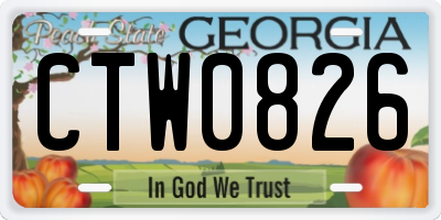 GA license plate CTW0826