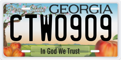 GA license plate CTW0909