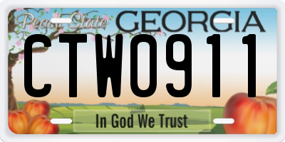GA license plate CTW0911