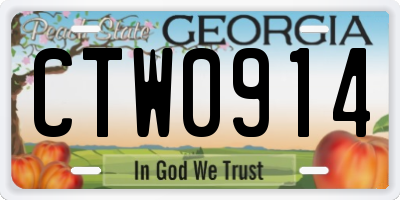 GA license plate CTW0914