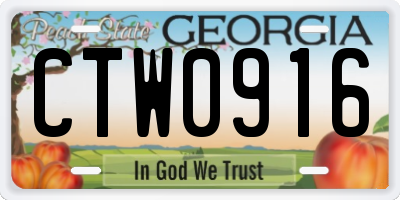 GA license plate CTW0916