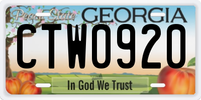GA license plate CTW0920
