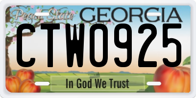 GA license plate CTW0925