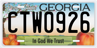 GA license plate CTW0926